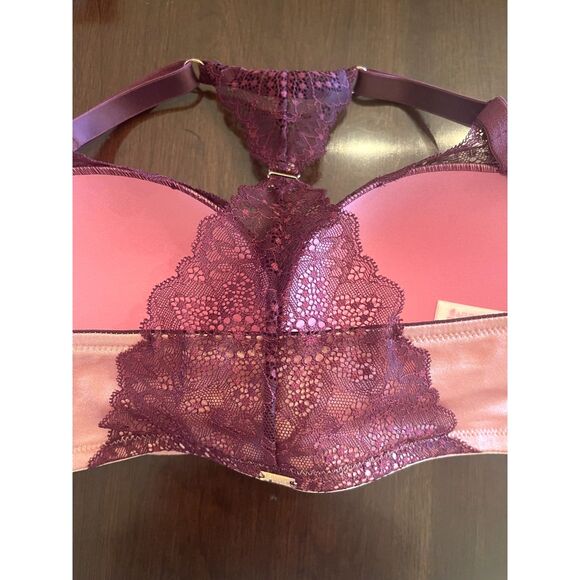 NWT PINK Womens 34DD E Push Up Bra Padded Underwire Purple Lace Pink Velvet - Picture 10 of 11